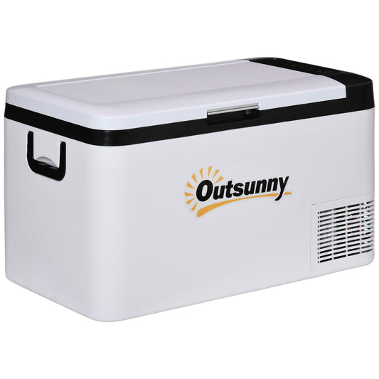 Outsunny 12V Car Refrigerator w/ LED Light & Foldable Handles, 25L Portable Compressor Cooler, Fridge Freezer with 12/24V DC and 110-240V AC for Campervan RV Boat Travel 5