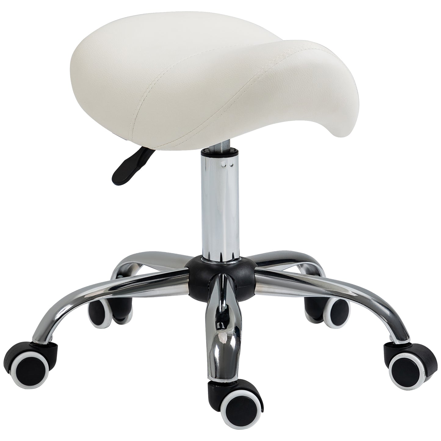 HOMCOM Cosmetic Stool 360° Rotate Height Adjustable Salon Massage Spa Chair Hydraulic Rolling Faux Leather Saddle Stool, Cream #6 Top Sellingin Massage & Relaxation 5