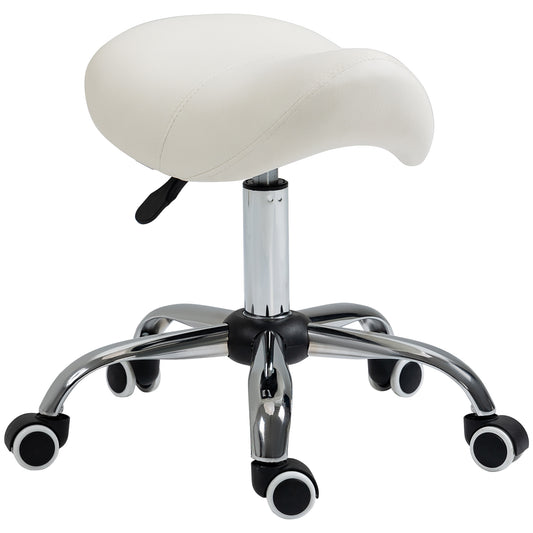 HOMCOM Cosmetic Stool 360° Rotate Height Adjustable Salon Massage Spa Chair Hydraulic Rolling Faux Leather Saddle Stool, Cream #6 Top Sellingin Massage & Relaxation 5