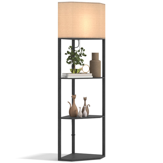 HOMCOM Corner Floor Lamp with Shelves, Modern Tall Standing Lamps for Living Room, Bedroom, with Chain Switch Bulb not Included, Black #8 Top Sellingin Floor & Table Lamps 4.9