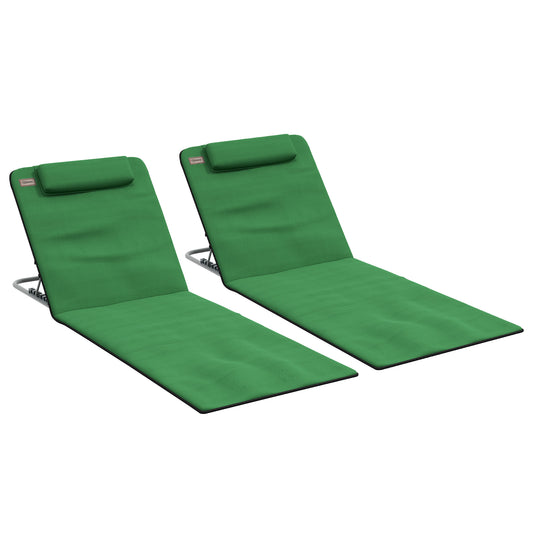 Outsunny 2 in 1 Sun Lounger Folding Reclining Chair Garden Outdoor Camping Adjustable Back with Pillow, Grey 4.9