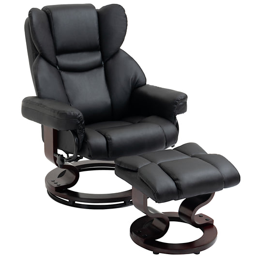HOMCOM Faux Leather Recliner Chair and Footstool, Swivel Upholstered Armchair and Footstool with Adjustable Backrest, Solid Wood Base for Living Room, Black #9 Top Sellingin Armchairs & Massage Chairs 4.8