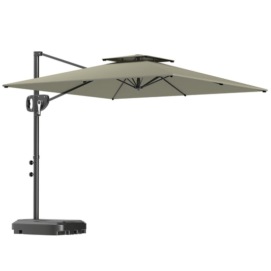 Outsunny Cantilever Parasol with Weighted Base Double Top Garden Parasol Square Hanging Patio Umbrella with Crank Tilt Light Grey 4