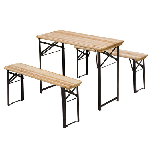 Outsunny Portable Folding Camping Picnic Trestle Beer Table and Bench Set Garden BBQ Chairs Stools Wooden Wood (120cm(L) x 25cm(W) x 46cm(H)) #2 Top Sellingin Garden Dining Sets 4.7