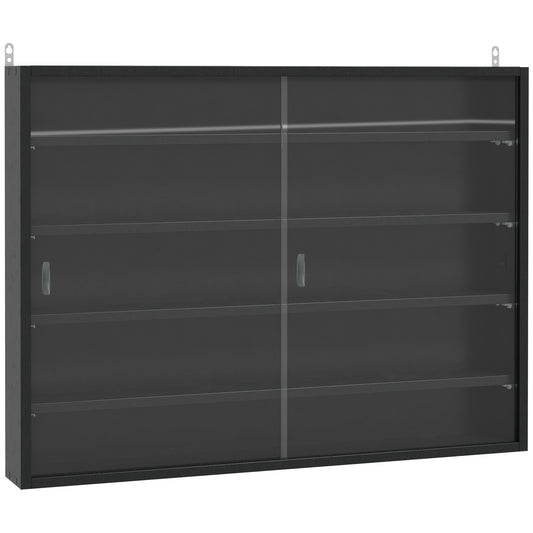 HOMCOM 5-Tier Wall Display Shelf Unit Cabinet w/ 4 Adjustable Shelves Glass Doors Home Office Ornaments 60x80cm Black #8 Top Sellingin Bookcases & Shelves 4.8