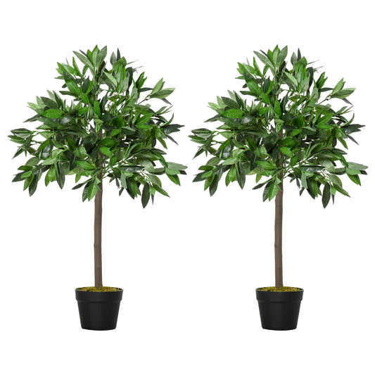 Outsunny Artificial Bay Laurel Topiary Trees w/ Pot Fake, Set Of 2 90cm/3FT Indoor Outdoor Greenery Plant Home Office Garden Decor Green #4 Top Sellingin Home Accessories 4.9