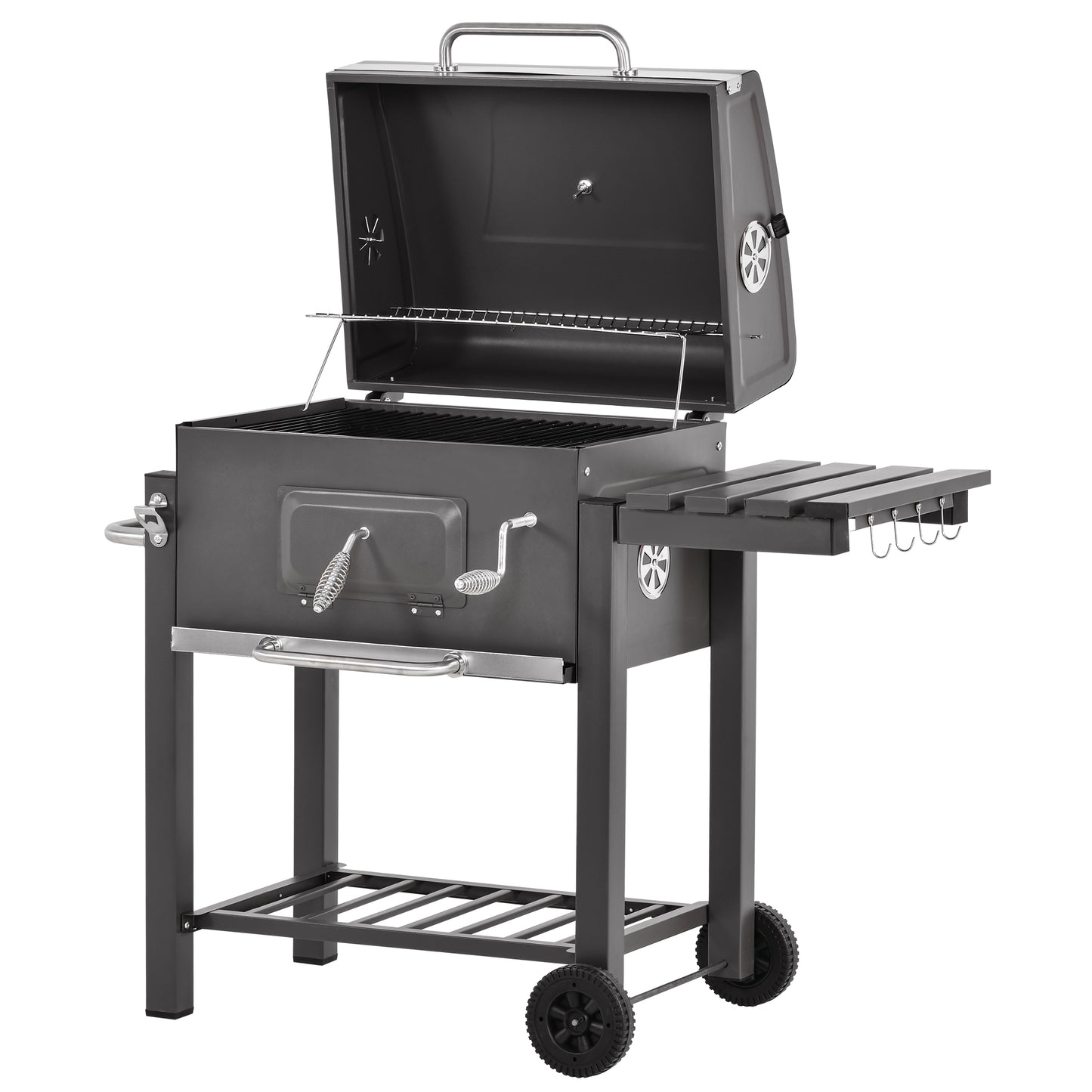 Outsunny Charcoal Grill BBQ Trolley with Adjustable Charcoal Grate, Garden Metal Smoker Barbecue with Shelf, Side Table, Wheels, Built-in Thermometer, Bottle Opener #10 Top Sellingin Barbecues 4.6