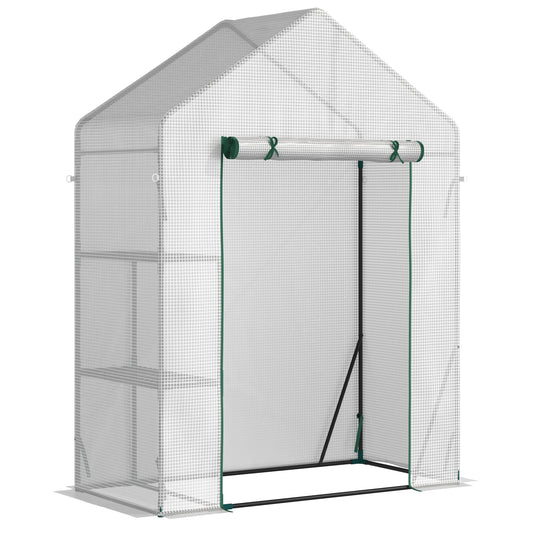 Outsunny Walk In Greenhouse with 2 Tier Shelf, Portable Gardening Plant Grow House with Roll up Zip Panel Door, Reinforced PE Cover, 143 x 73 x 195cm, Green 4.8