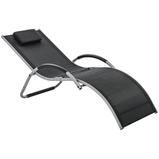 Outsunny Sun Lounger Reclining Chair Portable Armchair with Pillow for Garden Patio Outside Aluminium Frame, Black 5