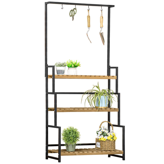 Outsunny 3 Tiered Plant Stand with Hanging Hooks, Flower Rack Shelf for Indoor Outdoor Porch Balcony Living Room Bedroom #9 Top Sellingin Plant Stands 5