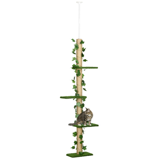 PawHut 242cm Adjustable Floor-To-Ceiling Cat Tree, with Artificial Decoration, Perches, Anti-Slip Kit - Green #10 Top Sellingin Cat Trees 4.7