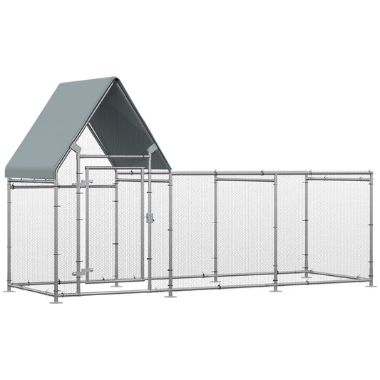 PawHut Walk In Chicken Run Chicken Coop, Large Poultry Cage Hen House for 6-8 Chickens Outdoor w/ Water-Resist Cover 302 x 107 x 172cm 4.8