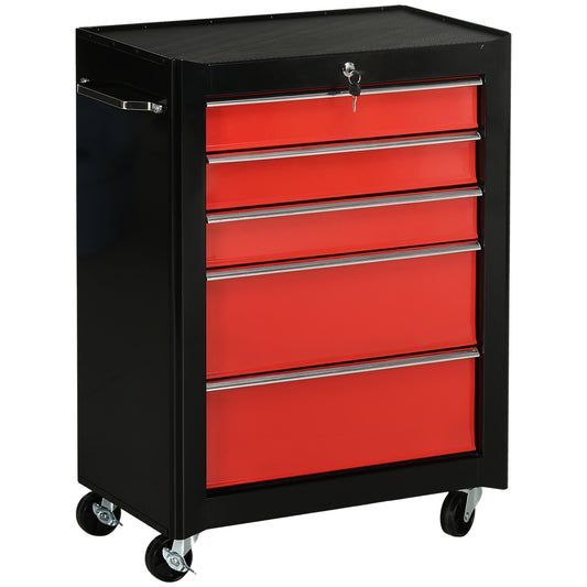 HOMCOM 5-Drawer Tool Chest, Lockable Steel Tool Storage Cabinet with Wheels and Handle Tool Box for Garage, Workshop, Red #10 Top Sellingin Tool Storage Box 5