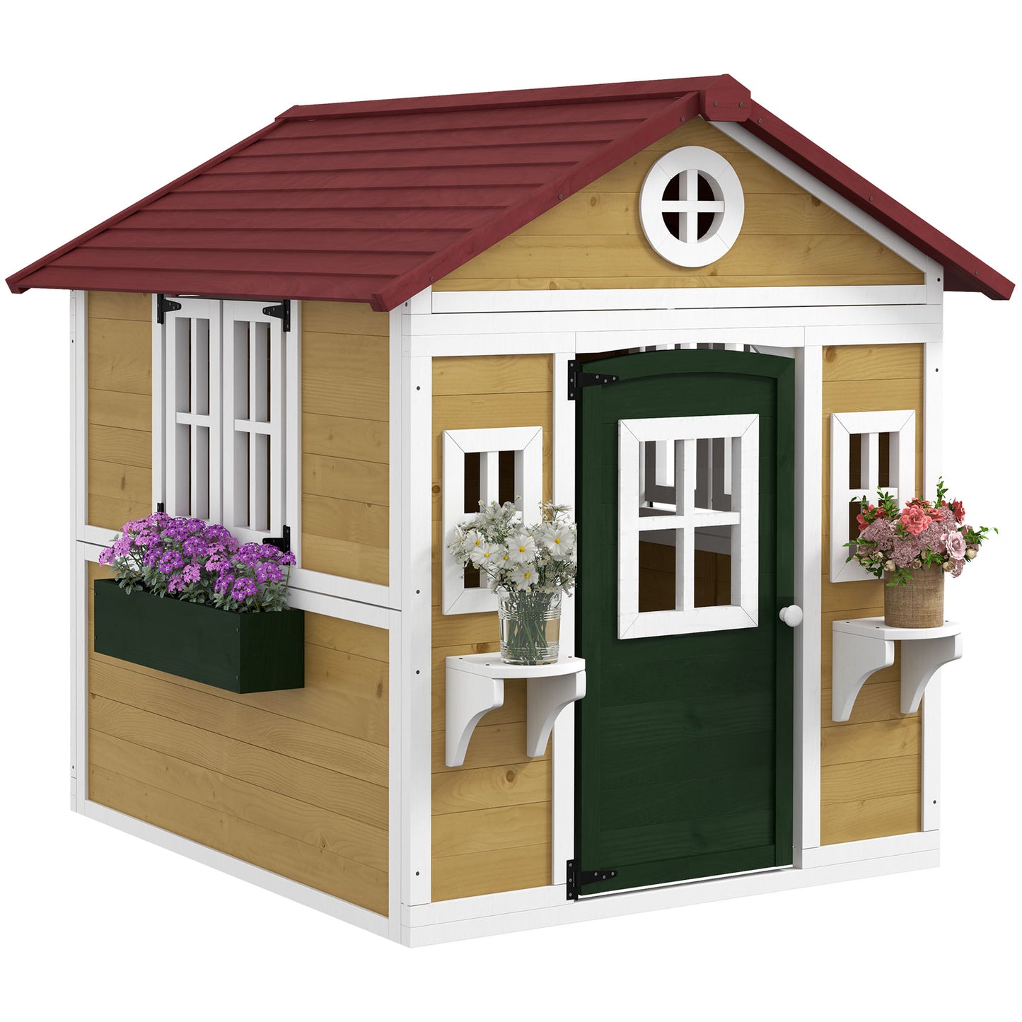 Outsunny Wooden Playhouse with Doors, Windows, Plant Pots, Boxes, for 3-8 Years - Beige #6 Top Sellingin Toys & Games 5
