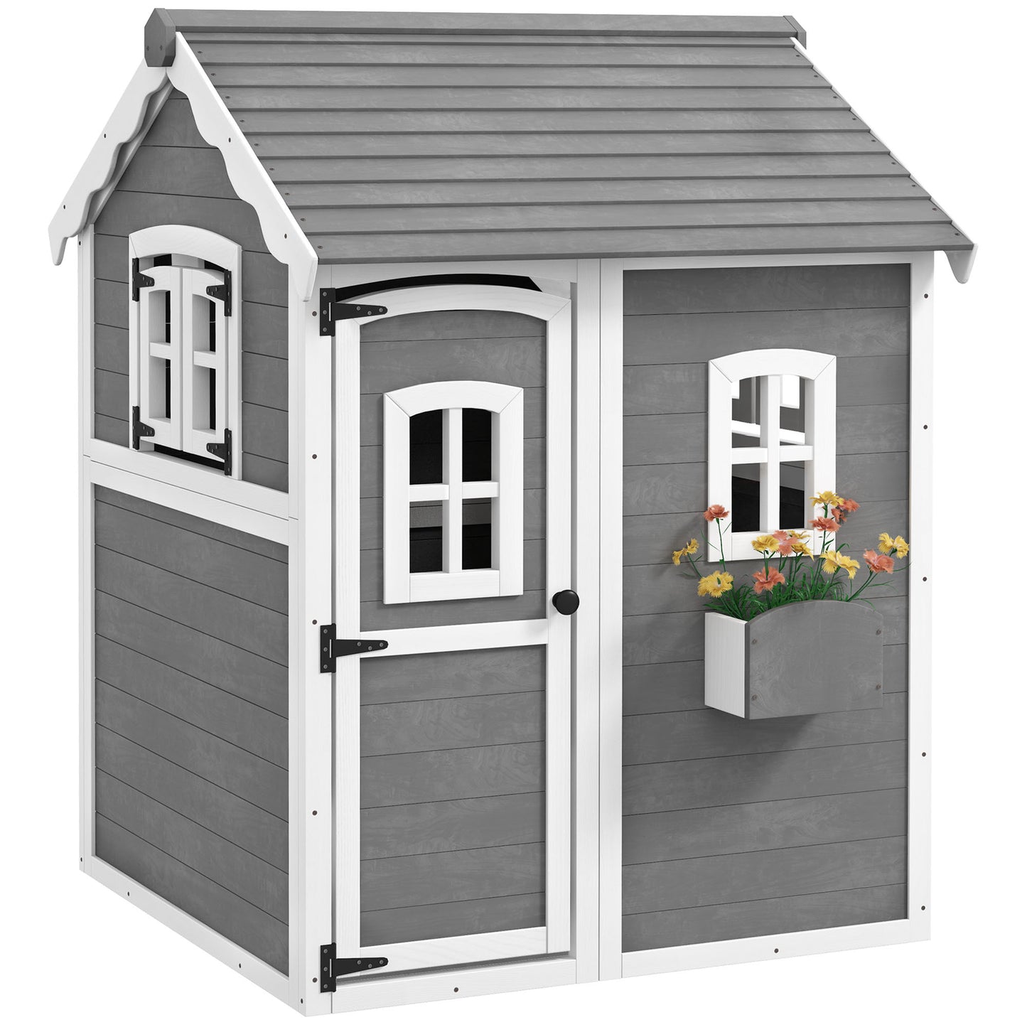 Outsunny Wooden Playhouse for Kids with Doors, Windows, Plant Box, Floors, for Ages 3-8 Years, for Gardens, Lawns, Patios - Grey #8 Top Sellingin Toys for Kids 5