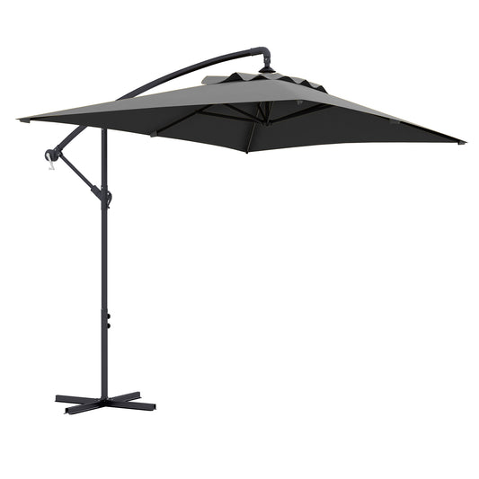 Outsunny 3(m) Cantilever Overhanging Parasol, with Cross Base - Grey 5