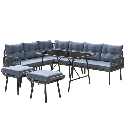 Outsunny 6 Piece Rattan Garden Furniture Set, 8 Seater Garden Corner Sofa with Cushions and Glass Top Table, Sectional Outdoor Furniture Conservatory Set for Patio, Charcoal Grey #6 Top Sellingin Rattan Furniture 5