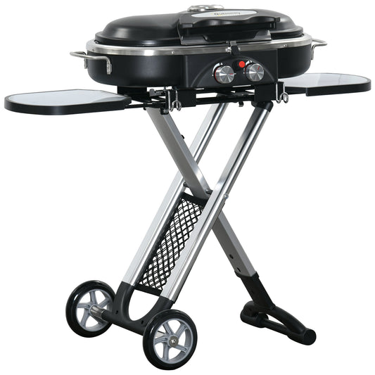 Outsunny Foldable Gas BBQ Grill 2 Burner Garden Barbecue Trolley w/ Lid Side Shelves Storage Pocket Piezo Ignition Thermometer, Aluminium Alloy #8 Top Sellingin Gas BBQs 4.9