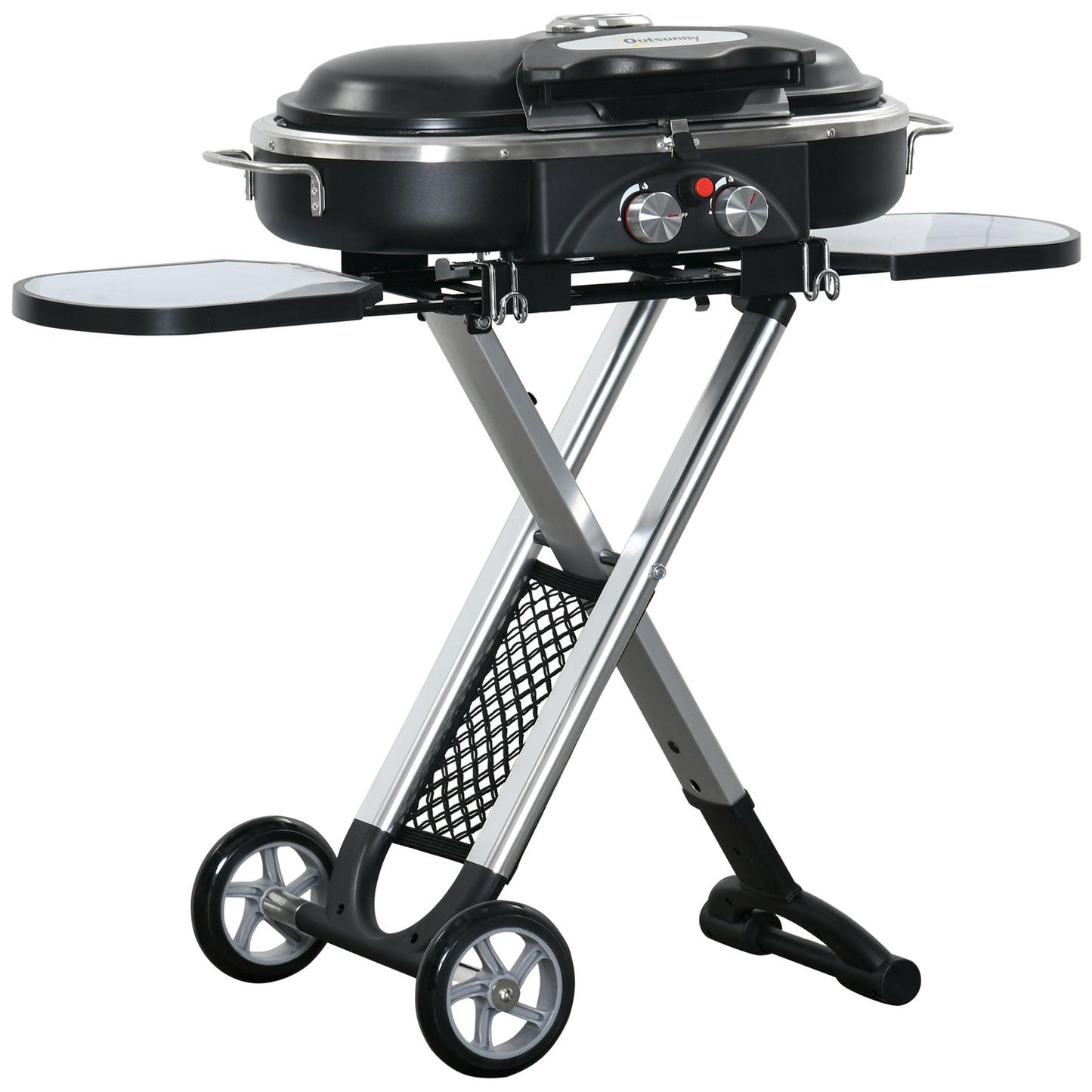 Outsunny Foldable Gas BBQ Grill 2 Burner Garden Barbecue Trolley w/ Lid Side Shelves Storage Pocket Piezo Ignition Thermometer, Aluminium Alloy #7 Top Sellingin Gas BBQs 4.9