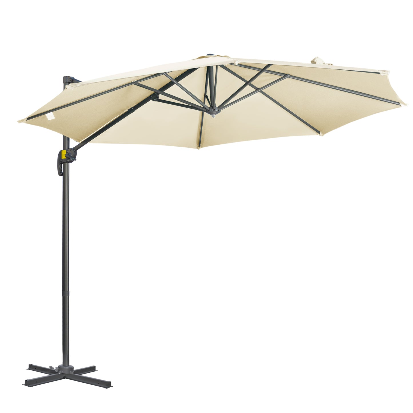 Outsunny 3 x 3(m) Cantilever Parasol with Cross Base, Garden Umbrella with 360° Rotation, Crank Handle and Tilt for Outdoor, Patio, Cream White 4.7