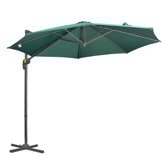 Outsunny 3 x 3(m) Cantilever Parasol with Cross Base, Garden Umbrella with 360° Rotation, Crank Handle and Tilt for Outdoor, Patio, Green 5
