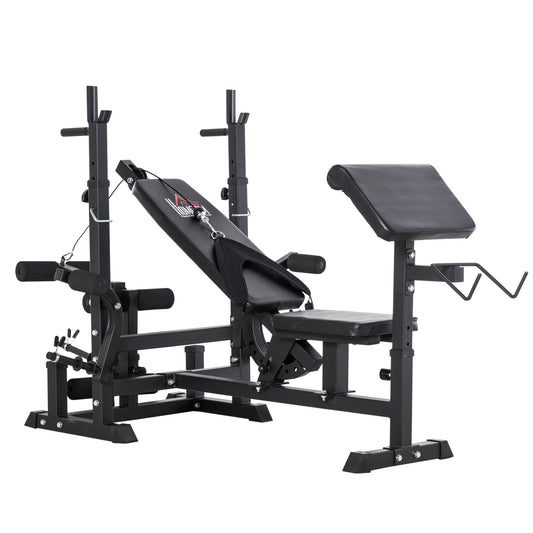 HOMCOM Multi-Exercise Full-Body Weight Rack with Bench Press, Leg Extension, Chest Fly Resistance Band & Preacher Curl #6 Top Sellingin Weight Benches 4.8