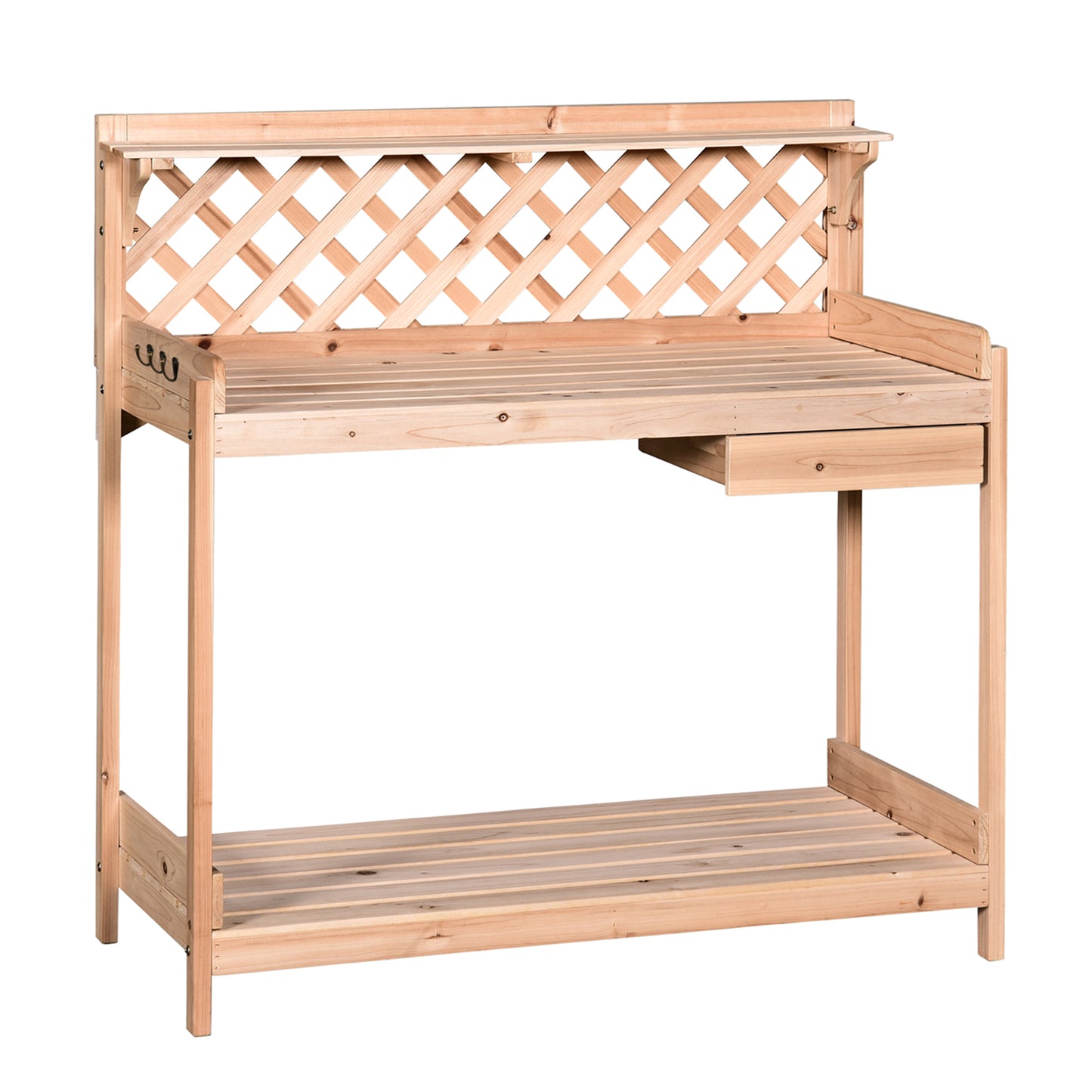 Outsunny Wooden Garden Potting Table with Drawer Flower Plant Work Bench Workstation Tool Storage Shelves Outdoor Grid 4.8