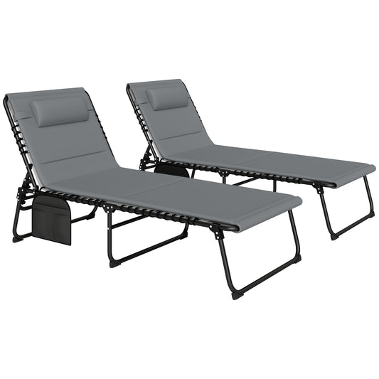Outsunny Folding Sun Loungers Set of 2, Recliner Garden Chairs with Quick Drying Pad Headrest Side Pocket, Garden Sun Loungers for Beach Pool, Charcoal Grey #7 Top Sellingin Sun Loungers