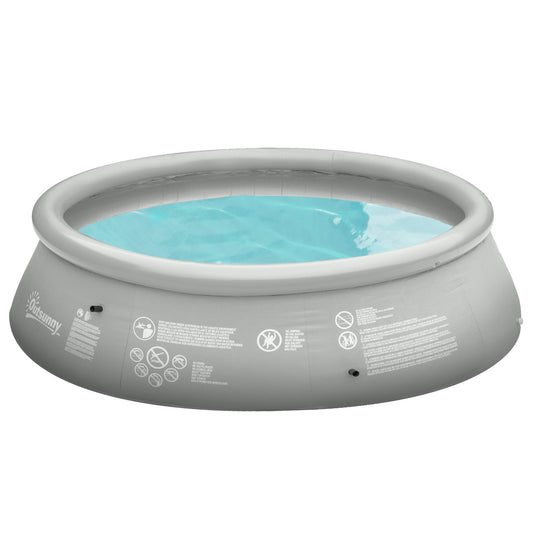 Outsunny 274cm x 76cm Inflatable Swimming Pool Family-Sized Blow Up Pool Round Paddling Pool with Hand Pump for Adults, Outdoor, Garden and Backyard, Grey 5