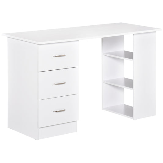 HOMCOM Computer Desk, Writing Table, PC Workstation with 3 Storage Shelves and Drawers, Silver Handle, for Home Office, White #6 Top Sellingin Office 4.9