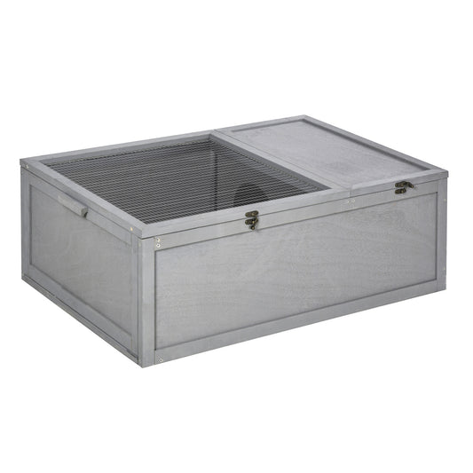 PawHut 94 cm Wooden Tortoise House Turtle Habitat Small Reptile Cage Enclosure with Two Room Grey #6 Top Sellingin Reptiles & Amphibians Products 5