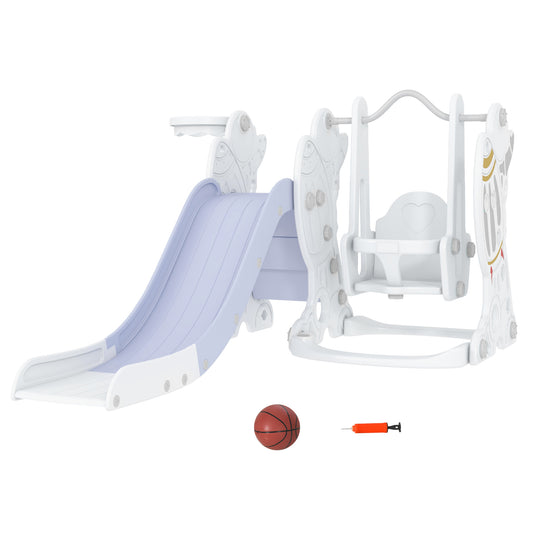 AIYAPLAY Space-Themed Kids Slide and Swing Set, with Basketball Hoop 4