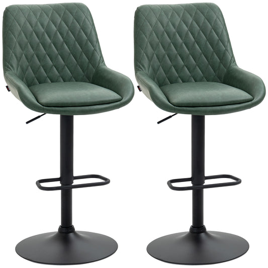 HOMCOM Retro Bar Stools Set of 2, Adjustable Kitchen Stool, Upholstered Bar Chairs with Back, Swivel Seat, Green #4 Top Sellingin Home Goods 4.9