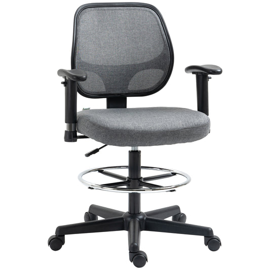 Vinsetto Drafting Chair, Fabric Office Chair, Ergonomic Painting Chair with Height Armrest Adjustable and Foot Ring, 360° Swivel Stool Chair for Standing Desk, Grey 4.7