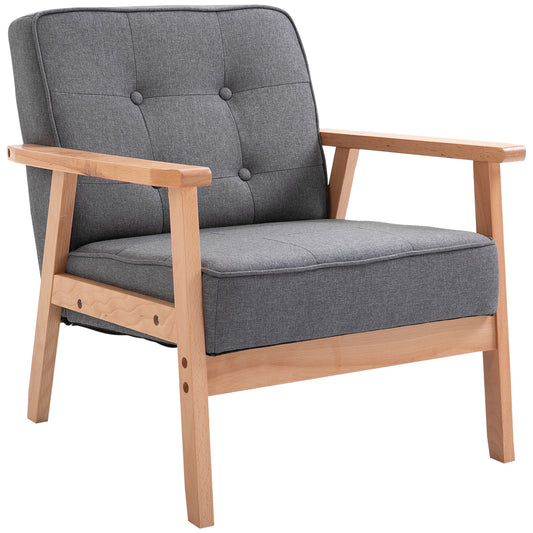 HOMCOM Minimalistic Wooden Frame Accent Chair, with Padded Seat - Dark Grey 4.7
