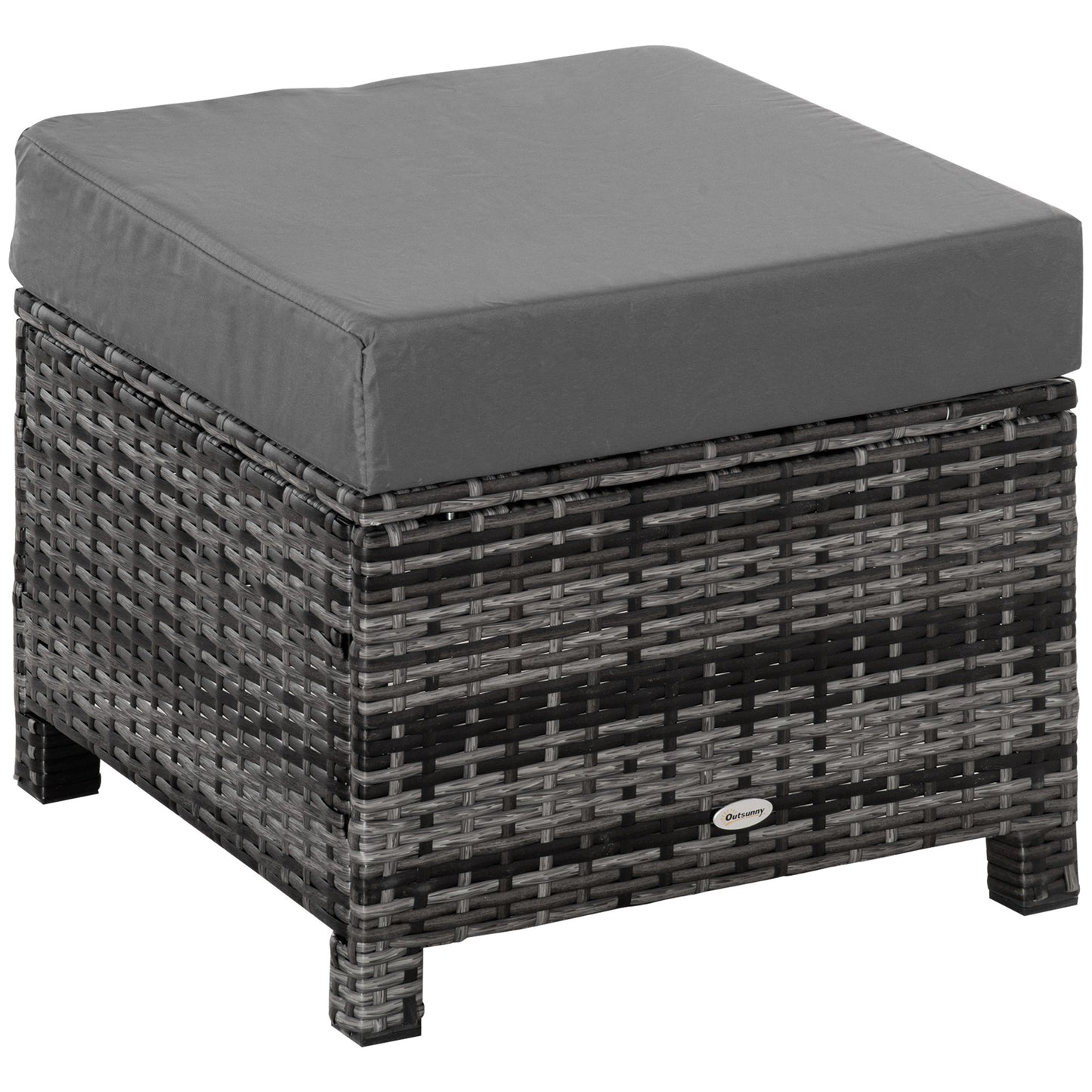 Outsunny Rattan Footstool Wicker Ottoman with Padded Seat Cushion Outdoor Patio Furniture for Garden Poolside Living Room, 50 x 50 x 35 cm, Grey 4.7
