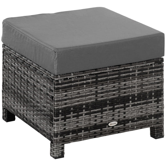 Outsunny Rattan Footstool Wicker Ottoman with Padded Seat Cushion Outdoor Patio Furniture for Garden Poolside Living Room, 50 x 50 x 35 cm, Grey 4.7
