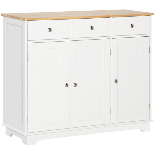 HOMCOM Modern Sideboard with Rubberwood Top, Buffet Cabinet with Storage Cabinets, Drawers and Adjustable Shelves for Dining Room, Kitchen, White #10 Top Sellingin Storage Cabinets 4.8