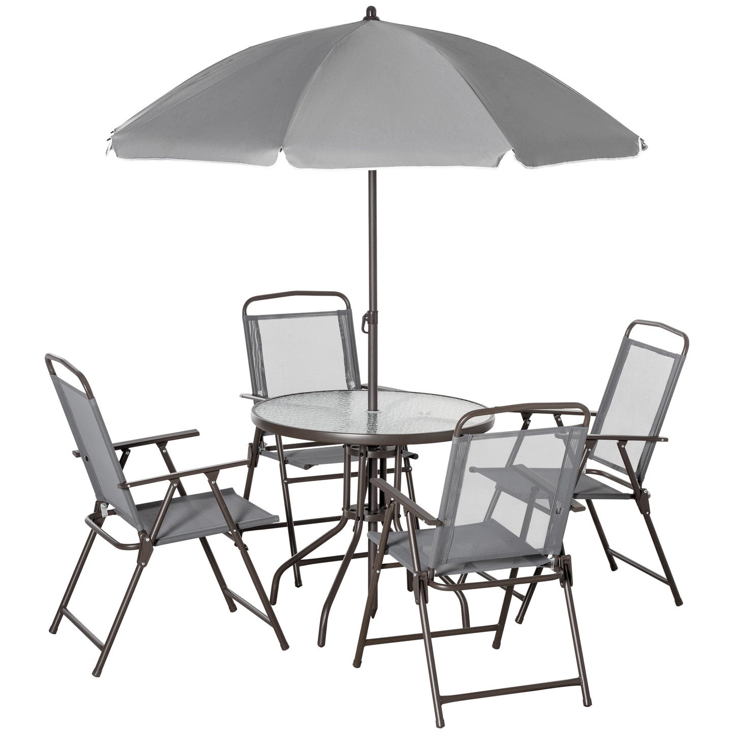Outsunny 6 Piece Garden Dining Set with Umbrella, Outdoor Dining Sets with Parasol, 4 Folding Dining Chairs & Round Tempered Glass Table, Grey #7 Top Sellingin Garden Dining Sets 4.9