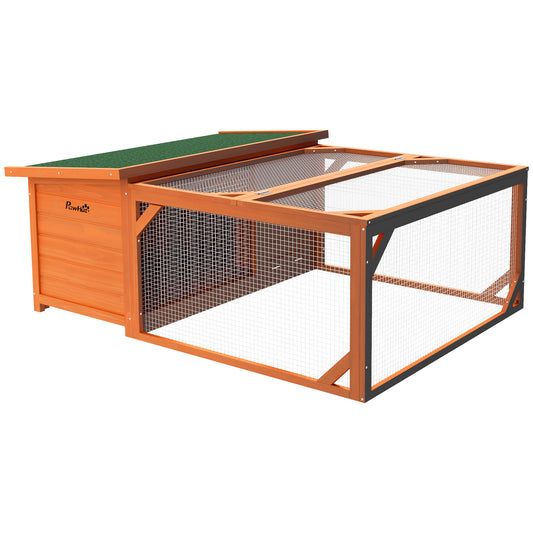 PawHut Rabbit Hutch Outdoor Guinea Pig Hutch with Run Small Animal Off-ground Duck House Hideaway Backyard with Openable Roof 125.5 x 100 x 49cm Orange 5