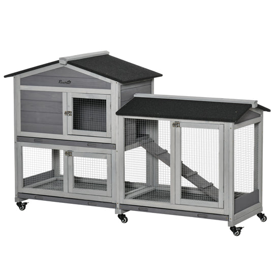 PawHut Wooden Rabbit Hutch, Guinea Pig Cage, with Wheels, Run, Slide-Out Tray, Ramp #8 Top Sellingin Pet Supplies 4.6