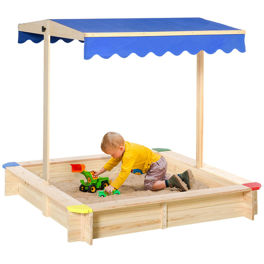 Outsunny Kids Wooden Sand Pit Sandbox Children Square Outdoor Playset Adjustable Canopy Bench Seat 120x120x120cm #5 Top Sellingin Sandboxes 5