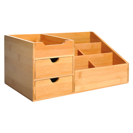 HOMCOM Desk Organiser Holder, Bamboo Multi-Function Storage Caddy with 7 Storage Compartments and 2 Drawers for Home Office Stationary Supplies, Natural Bamboo #10 Top Sellingin Office Accessories 4.9