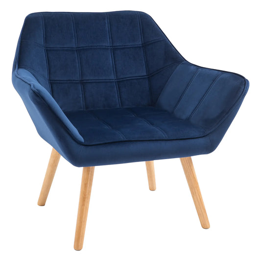 HOMCOM Armchair Accent Chair Wide Arms Slanted Back Padding Steel Frame Wooden Legs Home Bedroom Furniture Seating Blue 4.5