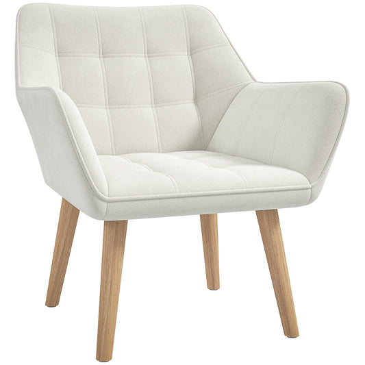 HOMCOM Accent Chair, Arm Chair with Wide Arms, Slanted Back, Thick Padding and Rubber Wooden Legs for Living Room, Cream White 5