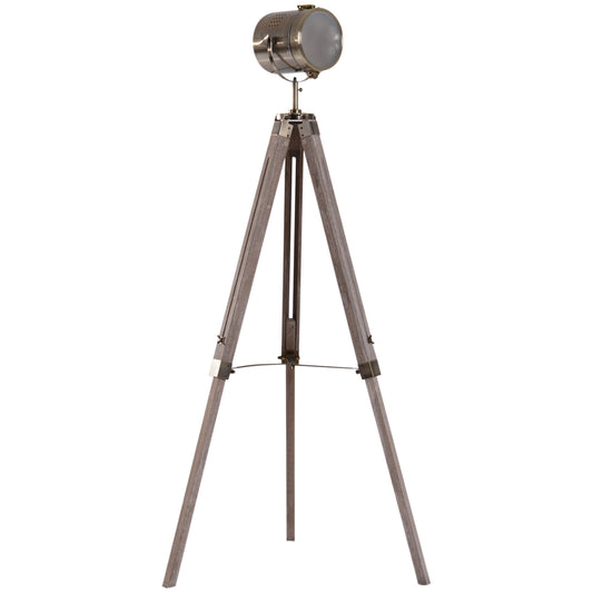 HOMCOM Industrial Tripod Floor Lamp, Nautical Searchlight with Adjustable Height, Wood Legs, E14 Lamp Base for Living Room, Bedroom, Grey and Bronze #8 Top Sellingin Lighting 4.9