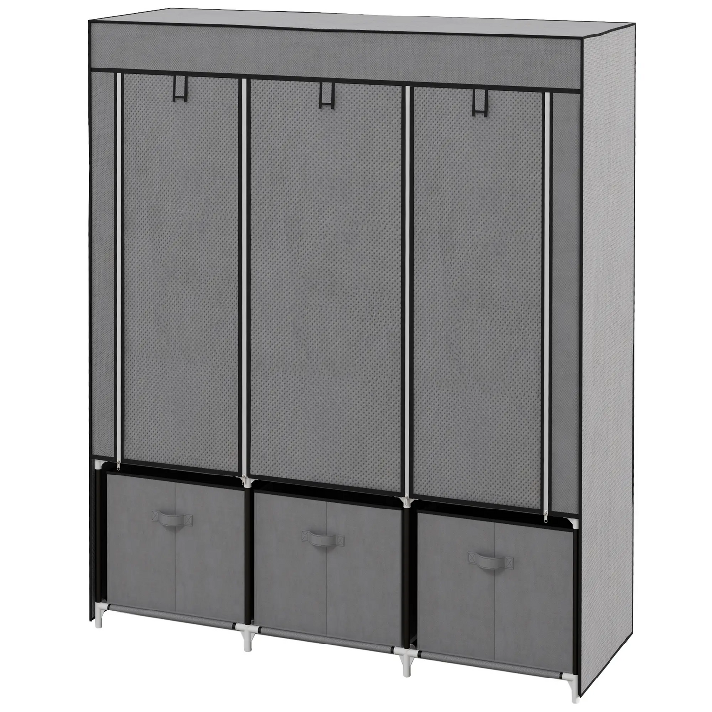 HOMCOM Fabric Wardrobe for Bedroom, Portable Wardrobe with 5 Shelves, 2 Hanging Rails and 3 Fabric Drawers, Foldable Closet, 125 x 43 x 162.5cm, Dark Grey