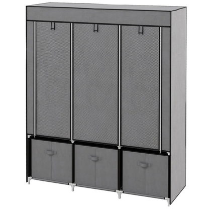 HOMCOM Fabric Wardrobe for Bedroom, Portable Wardrobe with 5 Shelves, 2 Hanging Rails and 3 Fabric Drawers, Foldable Closet, 125 x 43 x 162.5cm, Dark Grey