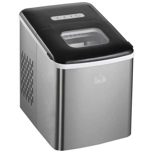 HOMCOM Ice Maker Machine, Counter Top Ice Cube Maker for Home, 9 Ice Cubes per 8 Minutes, 1.8L with Self Cleaning Function, Scoop and Basket Stainless Steel No Plumbing Required Black