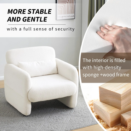 Upholstered Teddy Fabric Occasional Chair with Solid Wood Frame, Comfy Lounge Chair for Living Room, Bedroom, 87x88x77 cm, White